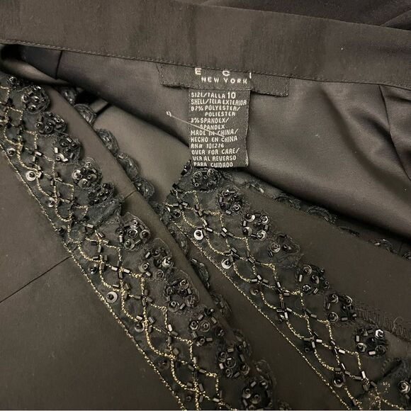90s High Rise Pant 
Black ECI Pockets Straight Leg Dressy Beaded Lace Hem 10 - Picture 4 of 16